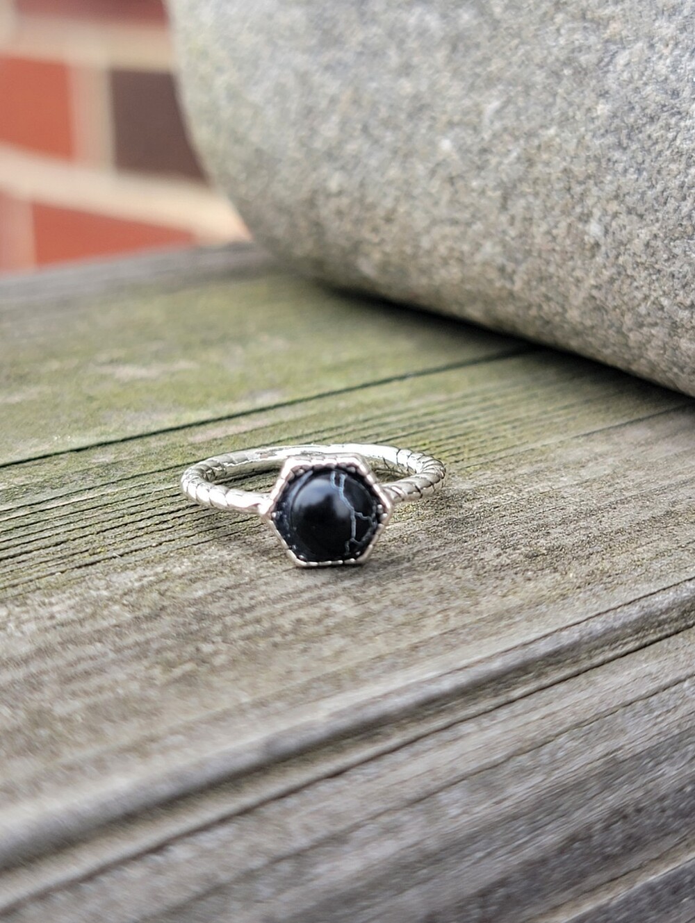 Sterling Silver Black Onyx Hexagon Ring - Women Jewelry Size 5.5